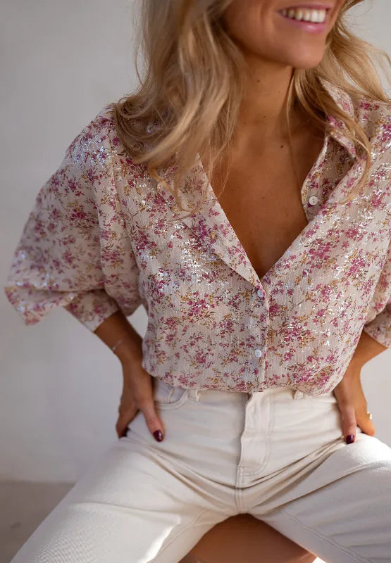 Printed Collared Neck Long Sleeve Shirt.