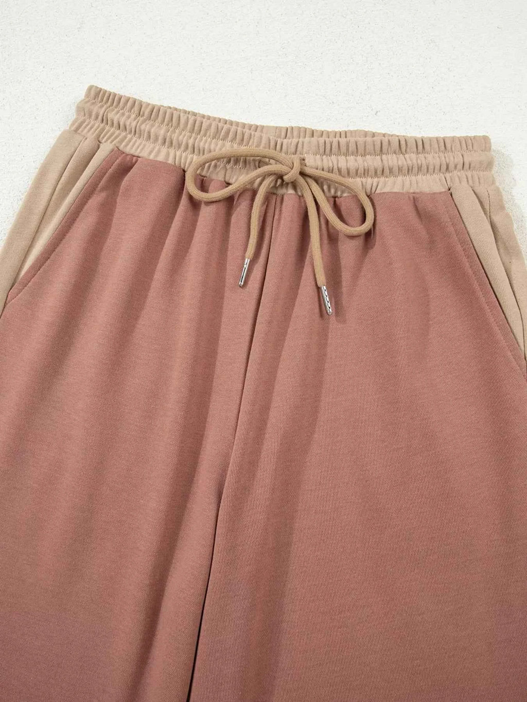 Color Block Long Sleeve Crop Top Drawstring Pant Set