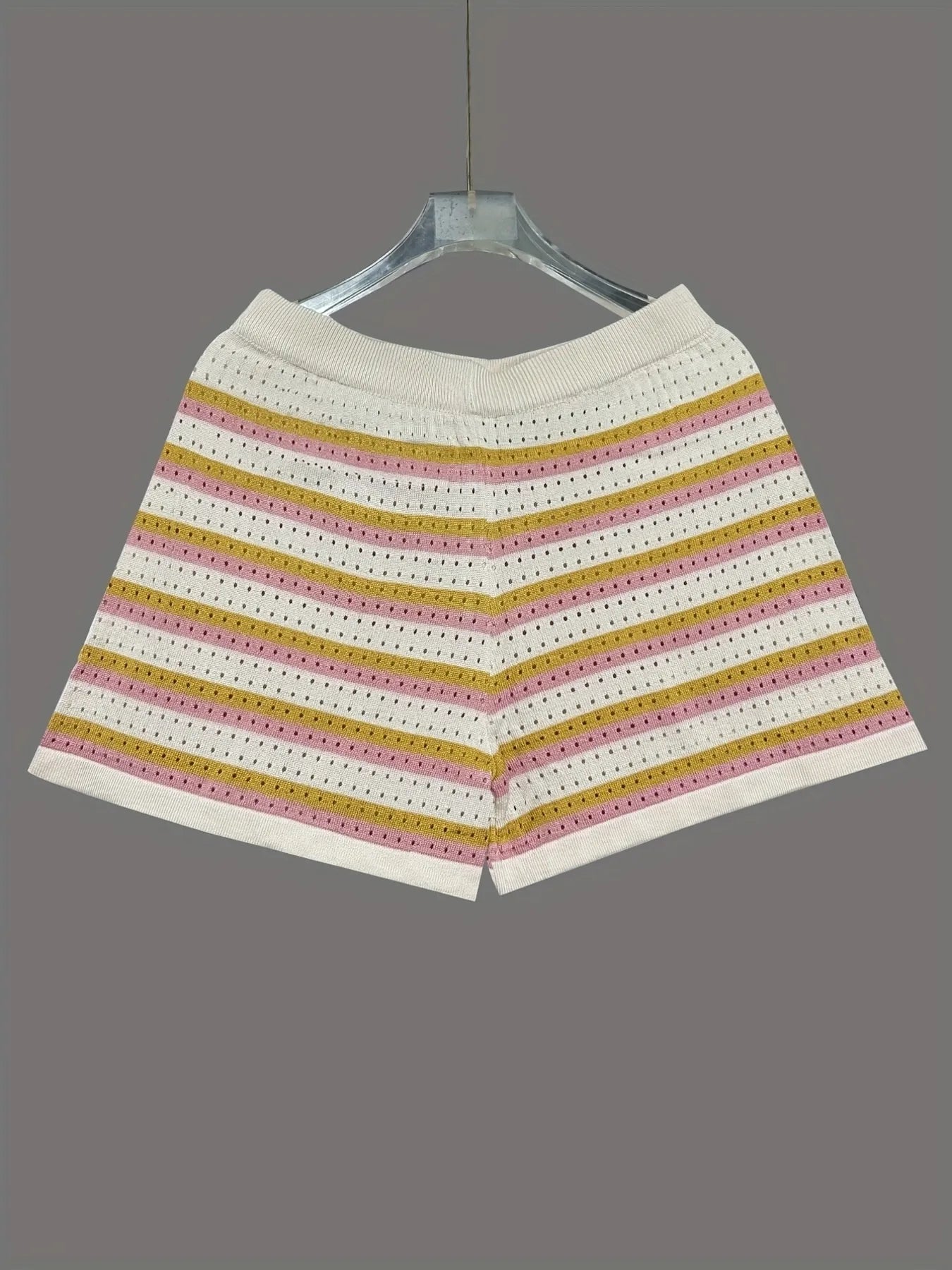 Colorful Striped Button Up Top and Shorts Sweater Set.