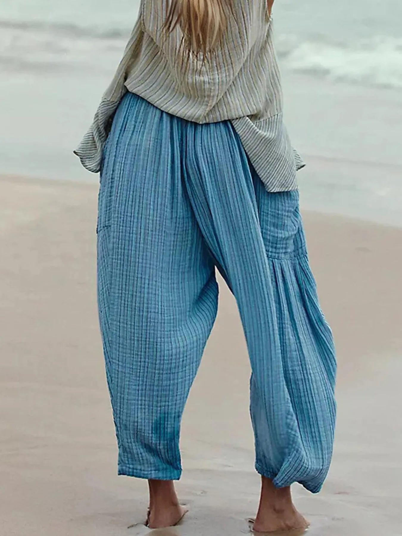 Full Size Striped Wide Leg Casual Pants Plus Size.