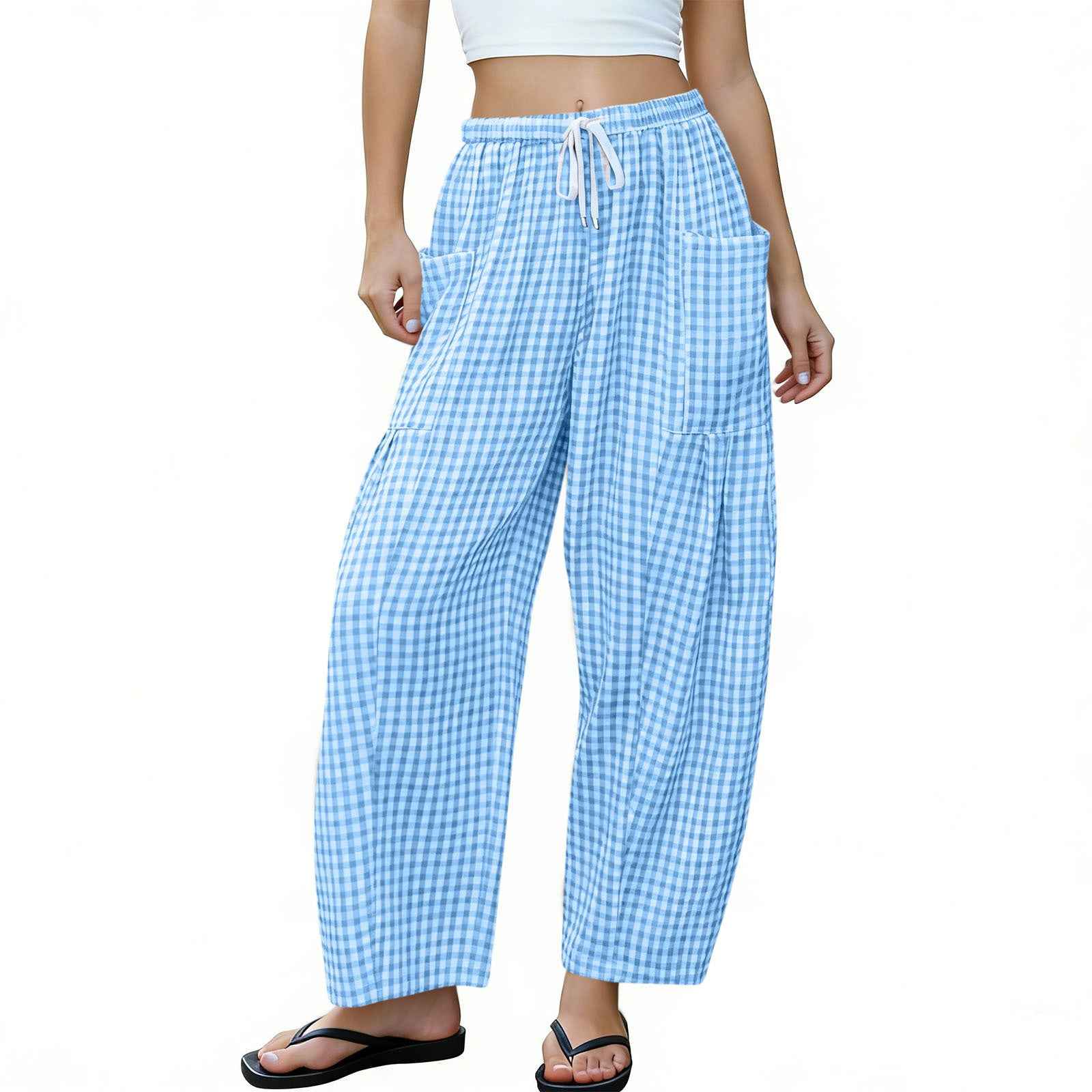 High-waisted Loose-fit Draping Figure-flattering Casual Floor-length Pants