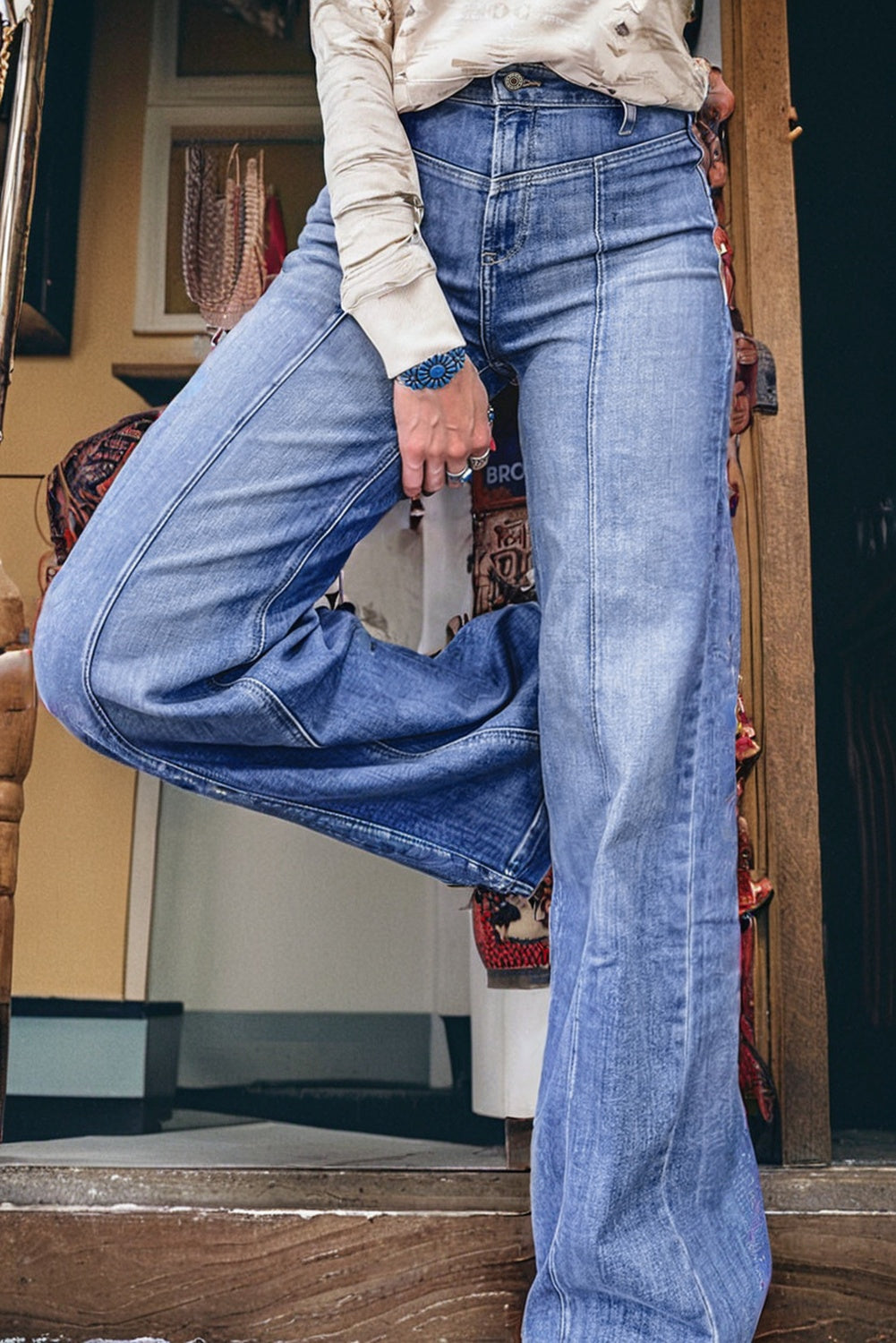 Beau Blue Tailored Center Seam Detail Straight Loose High Rise Jeans Dear-Lover Dropshipping