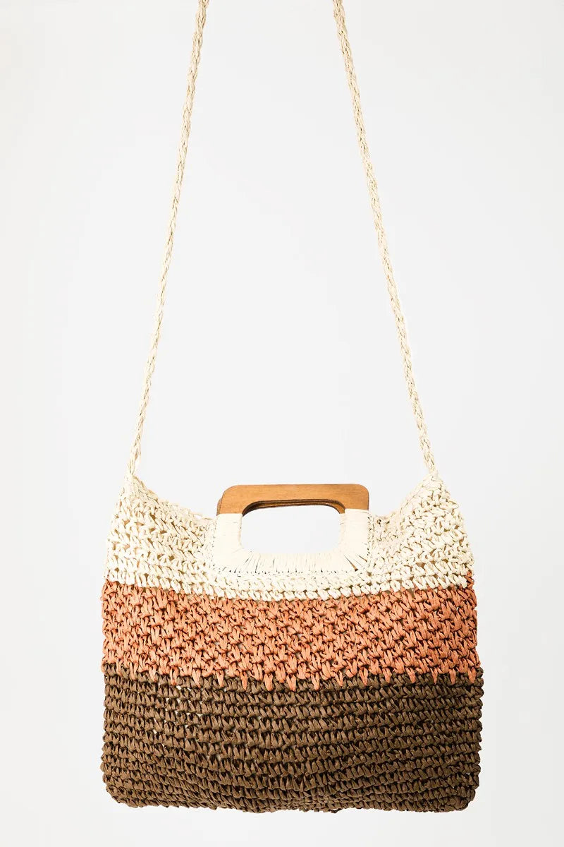 Fame Color Block Double-Use Braided Tote Bag.