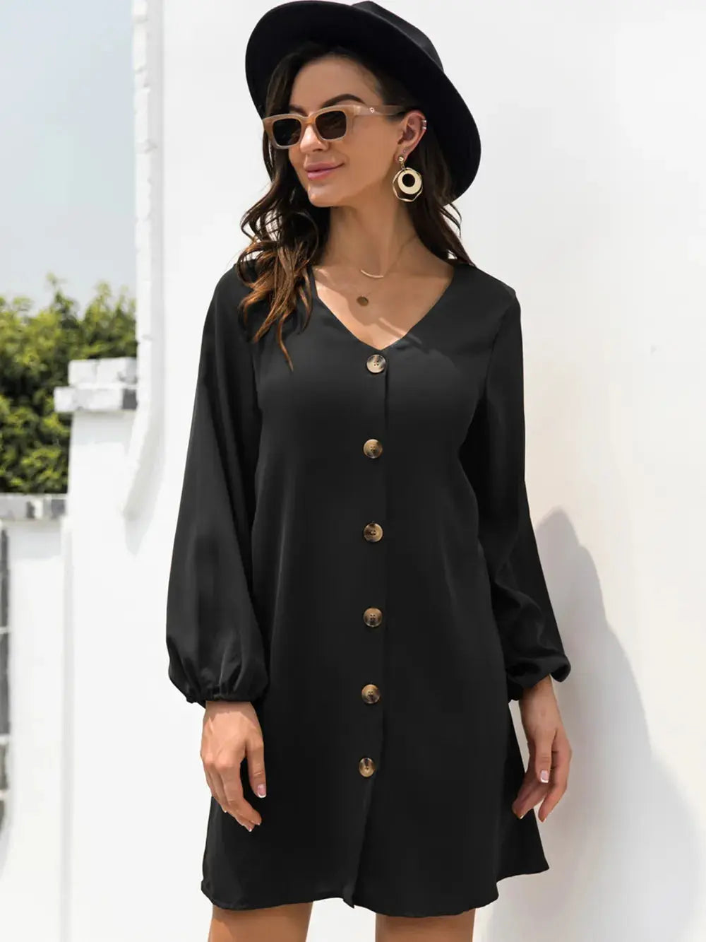 V-Neck Long Sleeve Mini Dress.