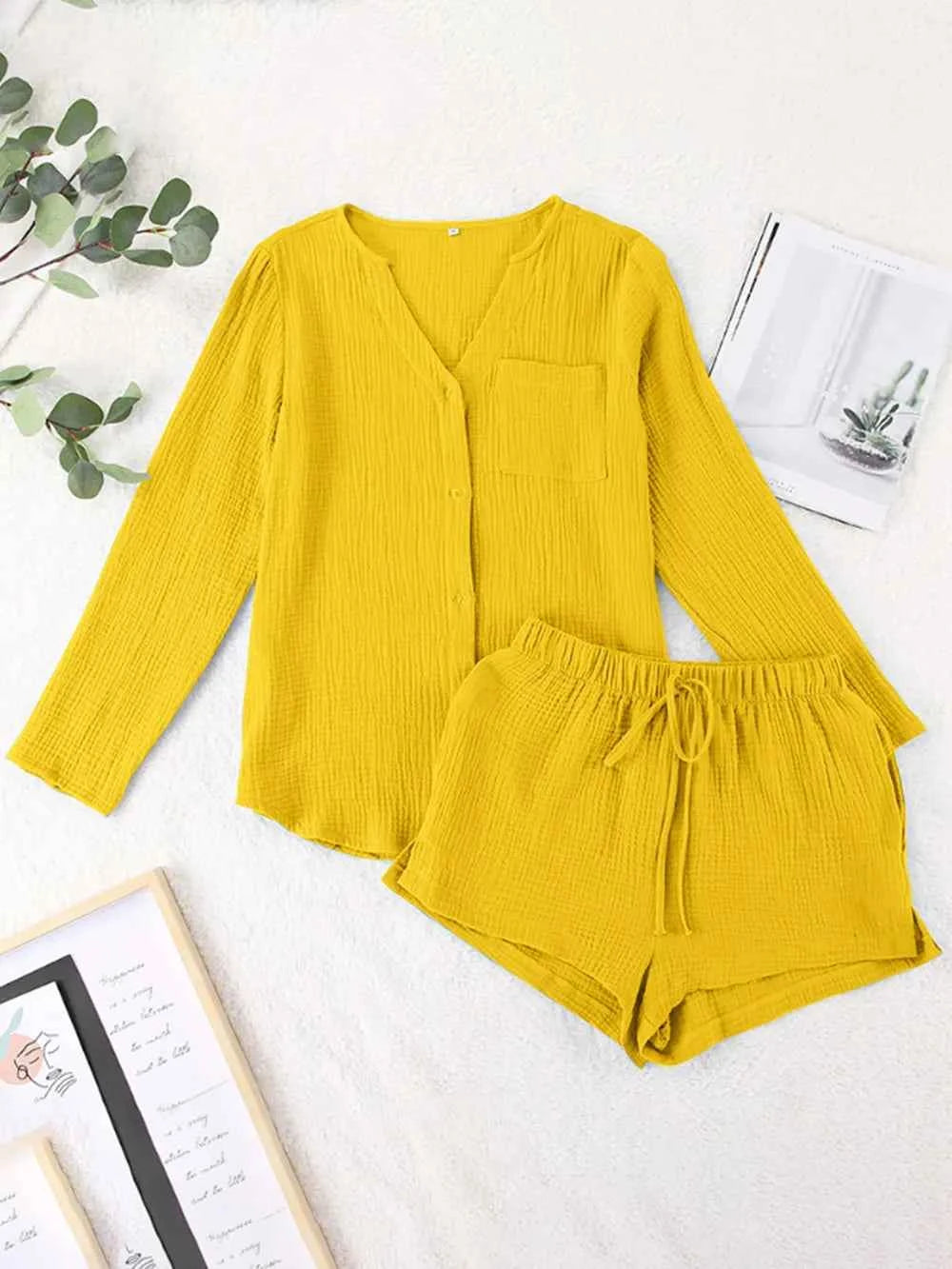 Long Sleeve women Top and Shorts Set