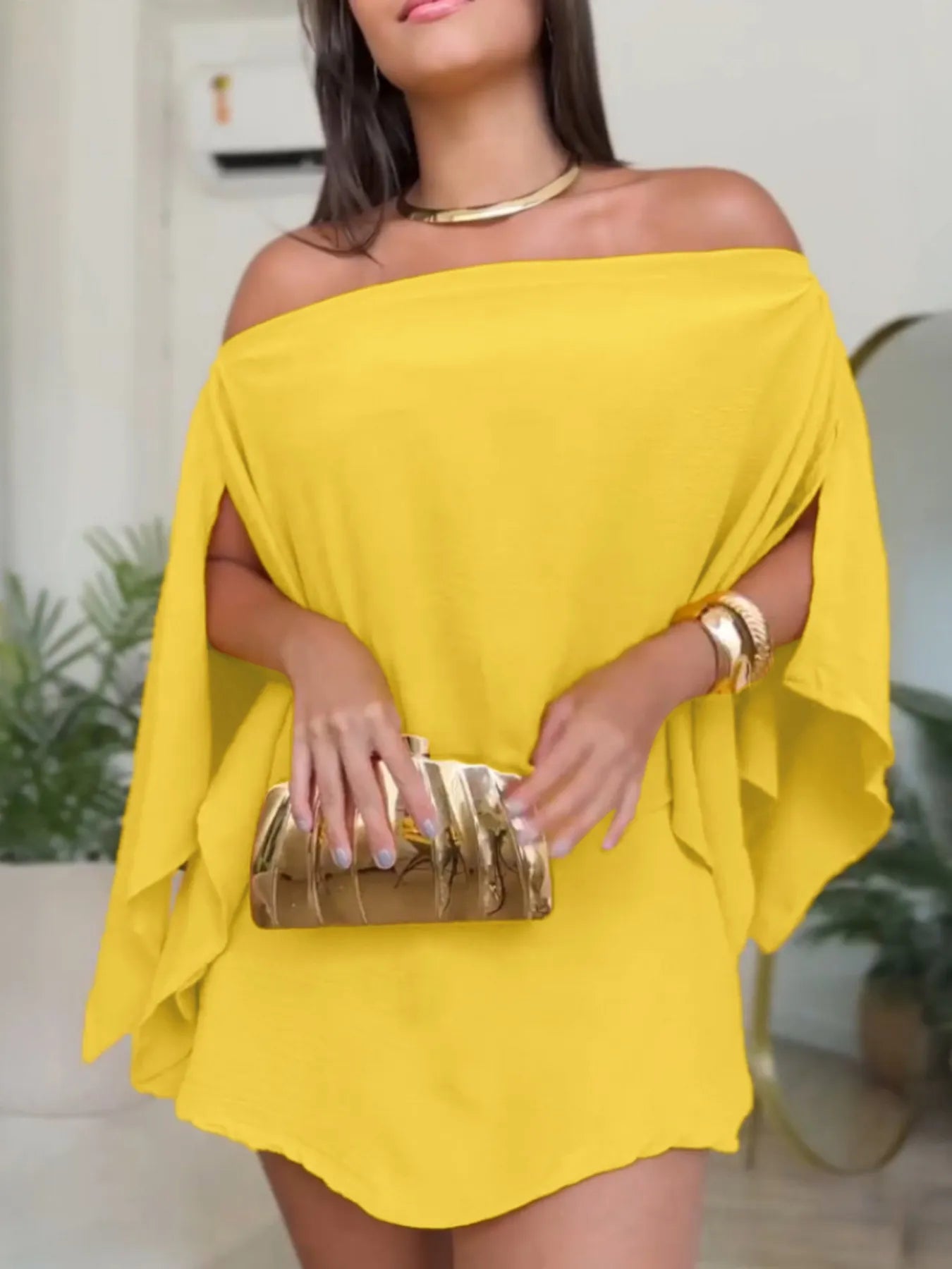 Side Slit Top and Mini Skirt Set.