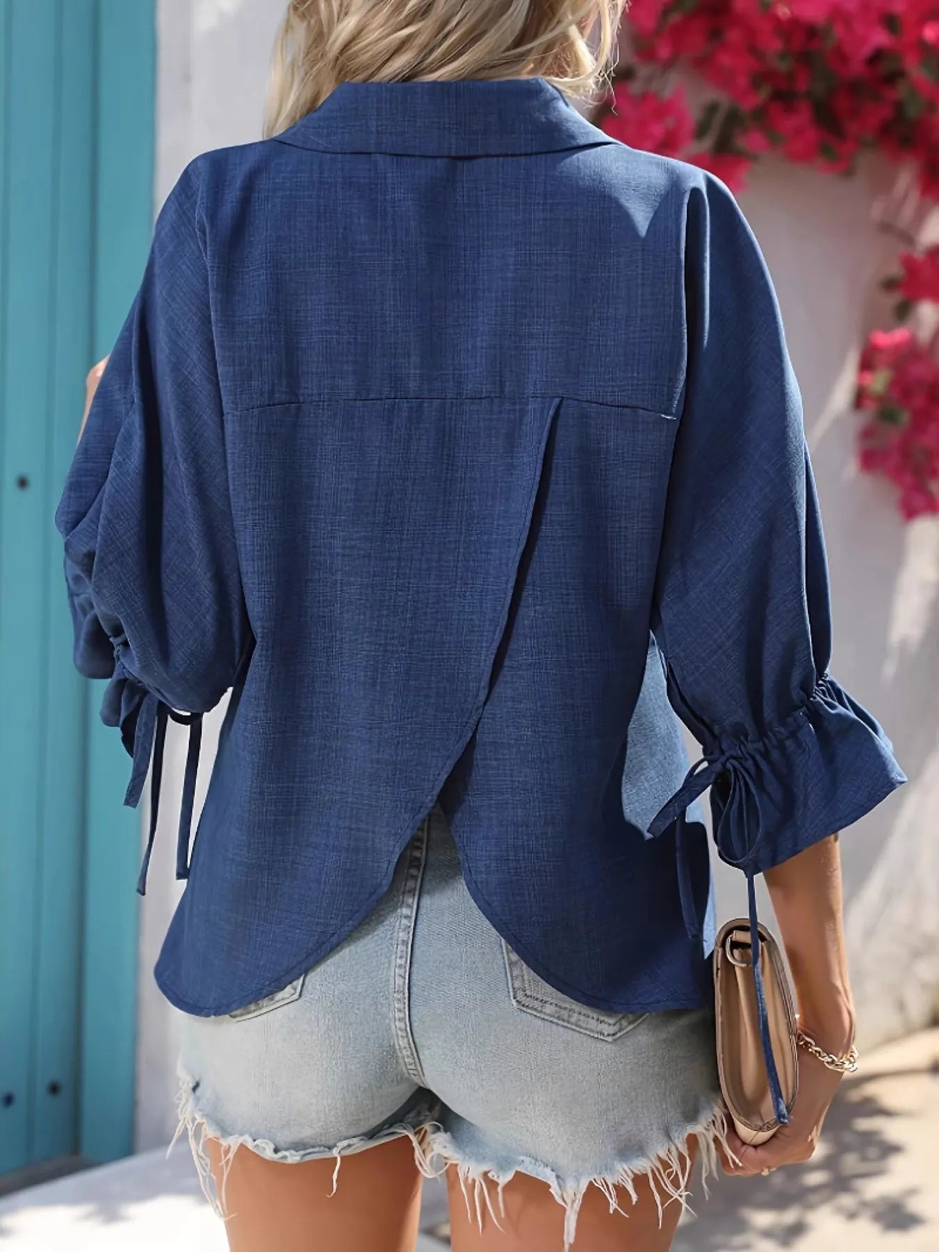 V-Neck Ruffle Sleeve Blouse.