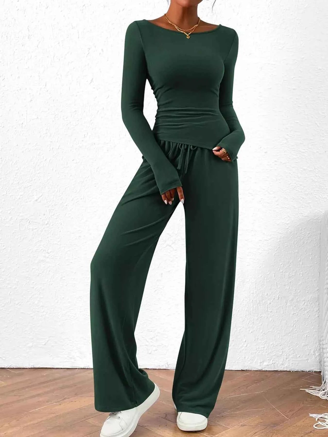 Long Sleeve Top and Wide Leg Pants Set