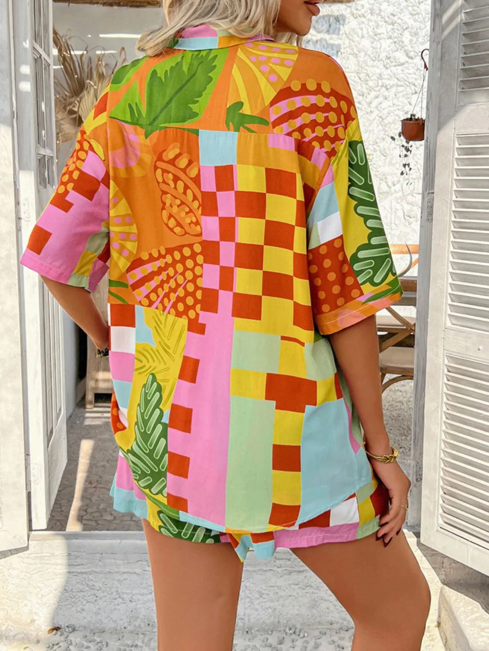 Neck Half Sleeve Top and Shorts Set WOMEN - CHIC TB