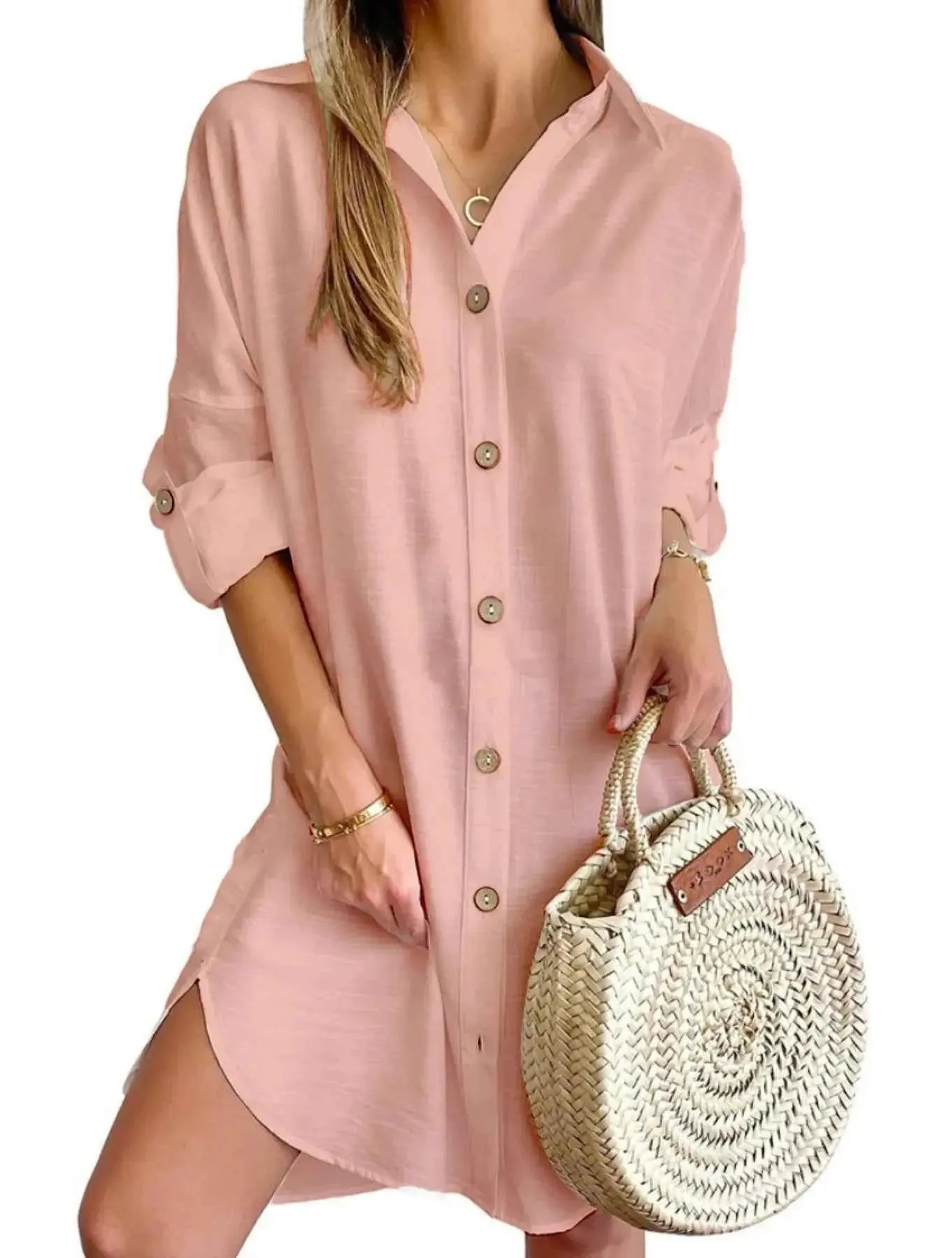Button Down Long Sleeve Shirt Dress.