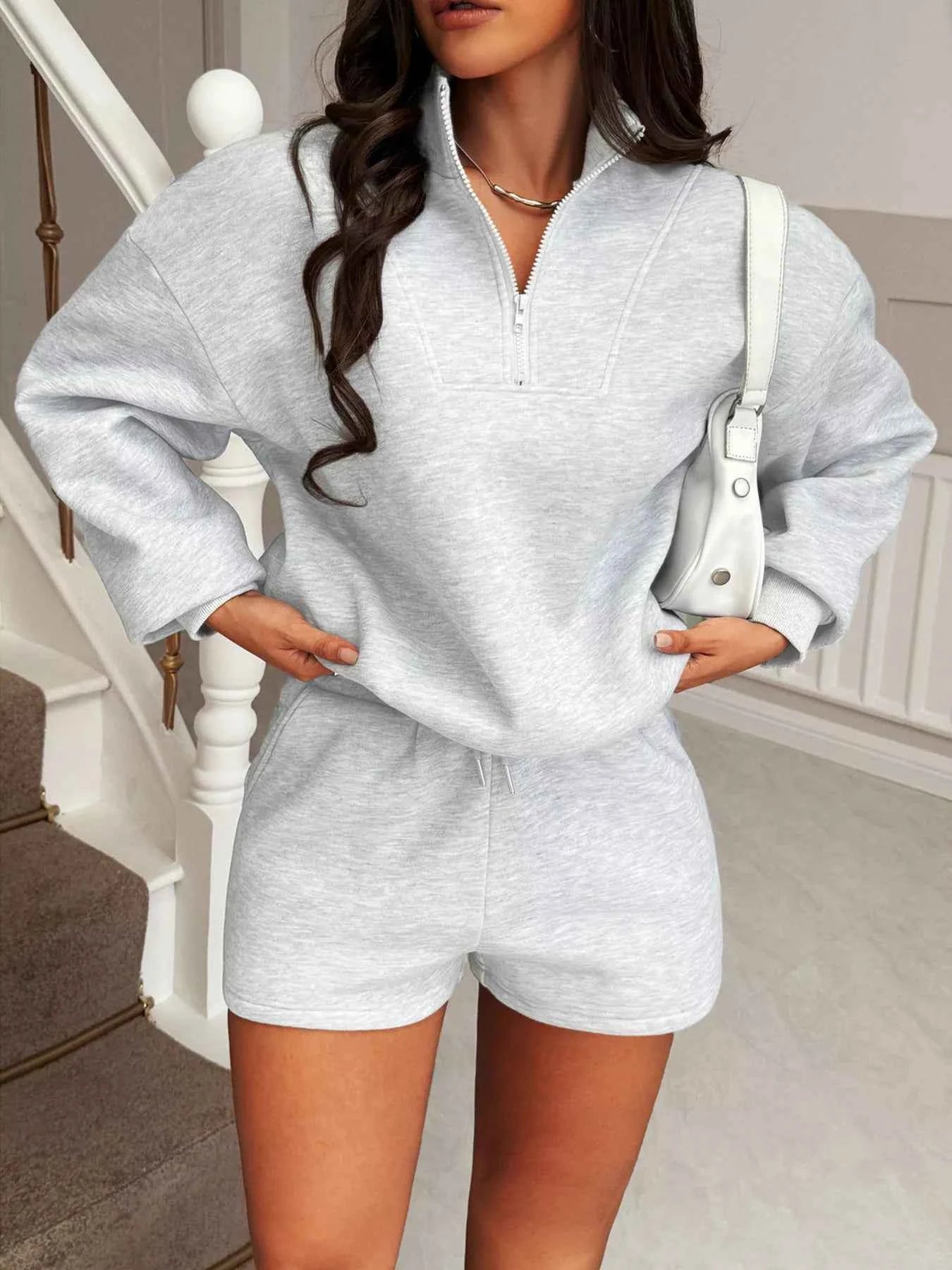 Casual Dropped Shoulder Sweatshirt and Shorts Set