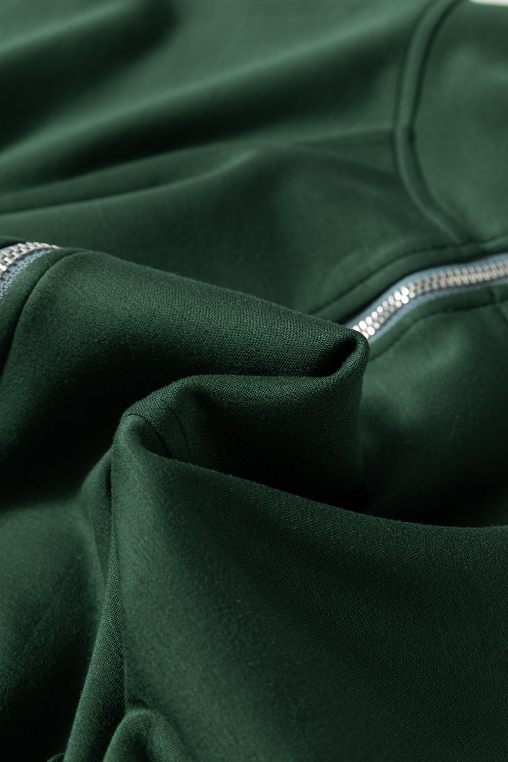 Blackish Green Collared Half Zip French Terry Knit Drawstring Casual Romper Dear-Lover Dropshipping