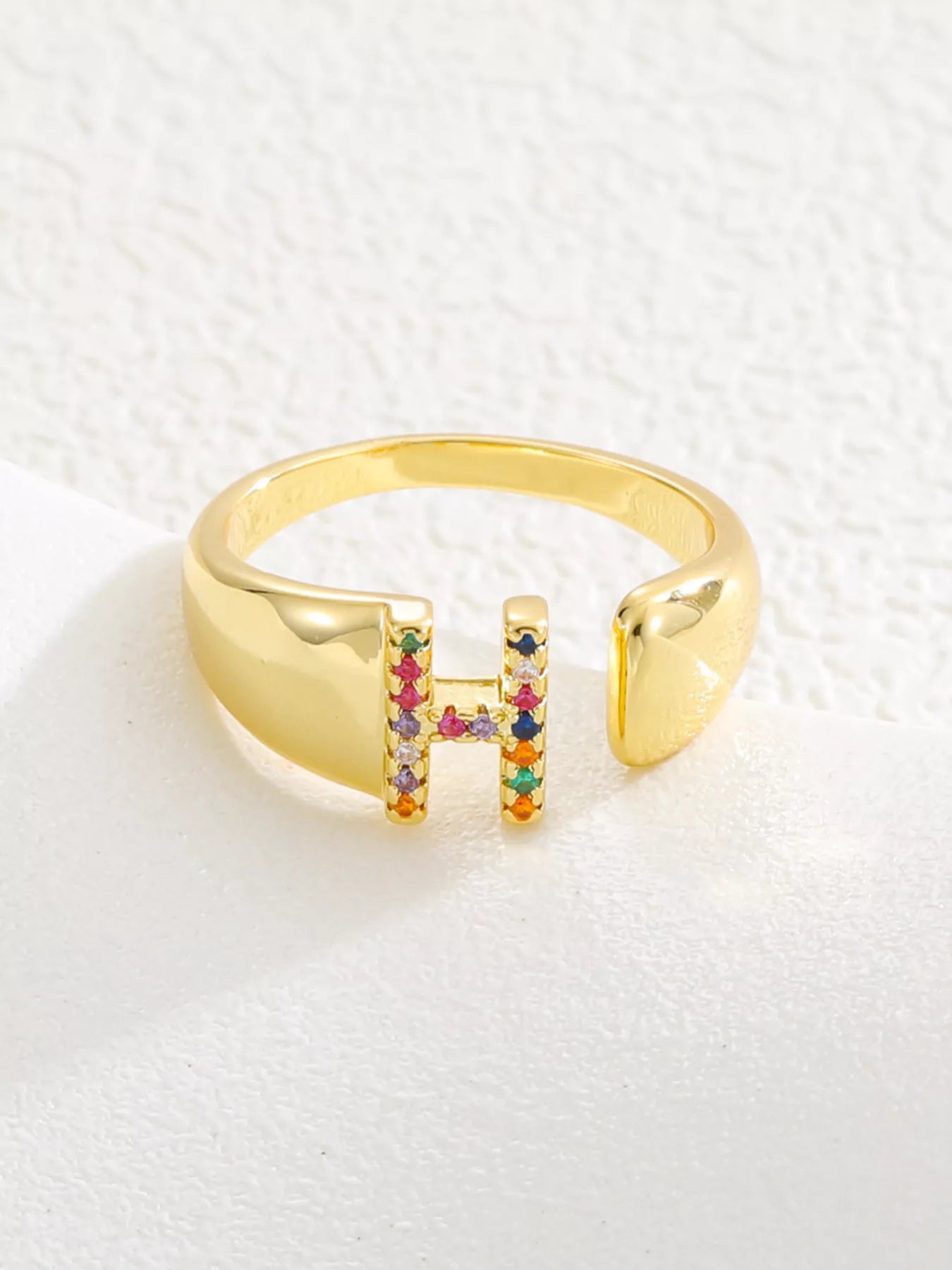18K Gold-Plated Zircon Letter Ring.