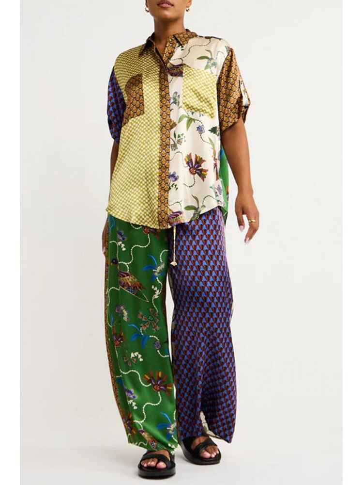 2 Two Piece Set Dashiki African Short Sleeve Blouse Tops And Pant Suits Summer Autumn Women Set Sheath Matching Fashion Outfit