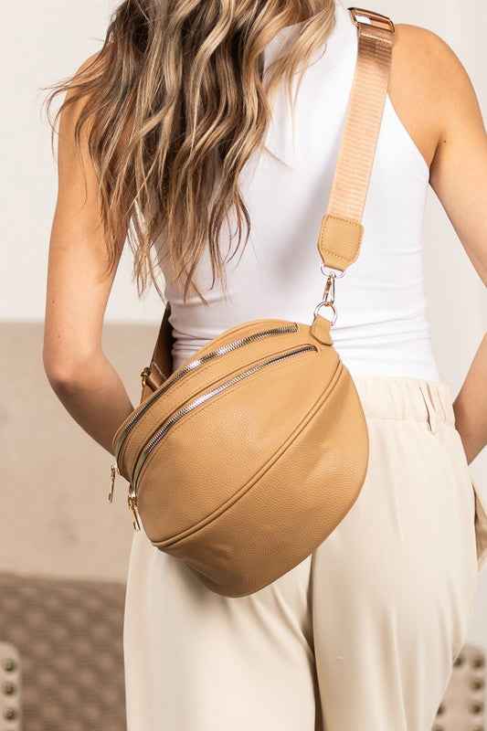 Sabrina Double Zip Leather Crescent Sling