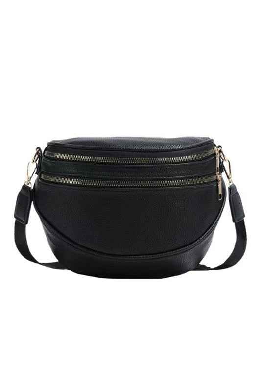Sabrina Double Zip Leather Crescent Sling