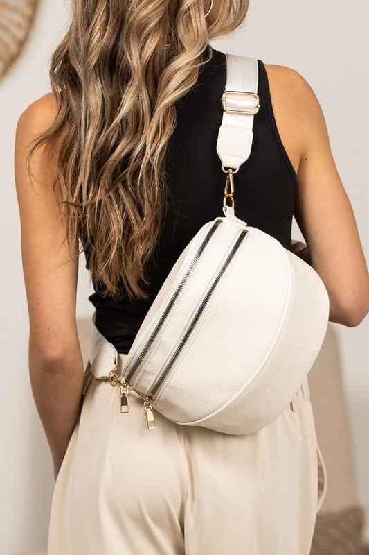 Sabrina Double Zip Leather Crescent Sling