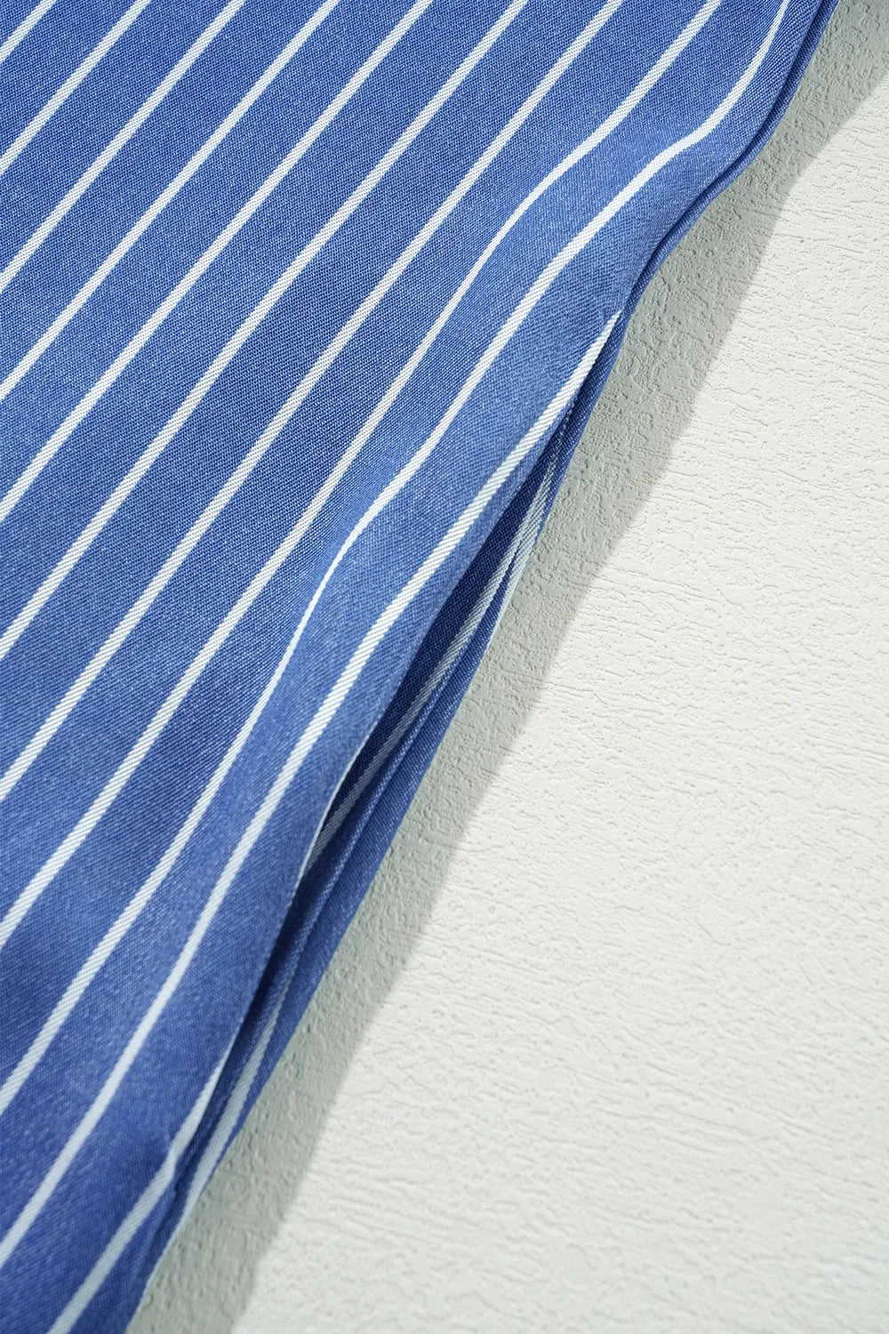 Stripe Frilly Split Neck Shirred Ruffle Sleeve Short Shift Dress.