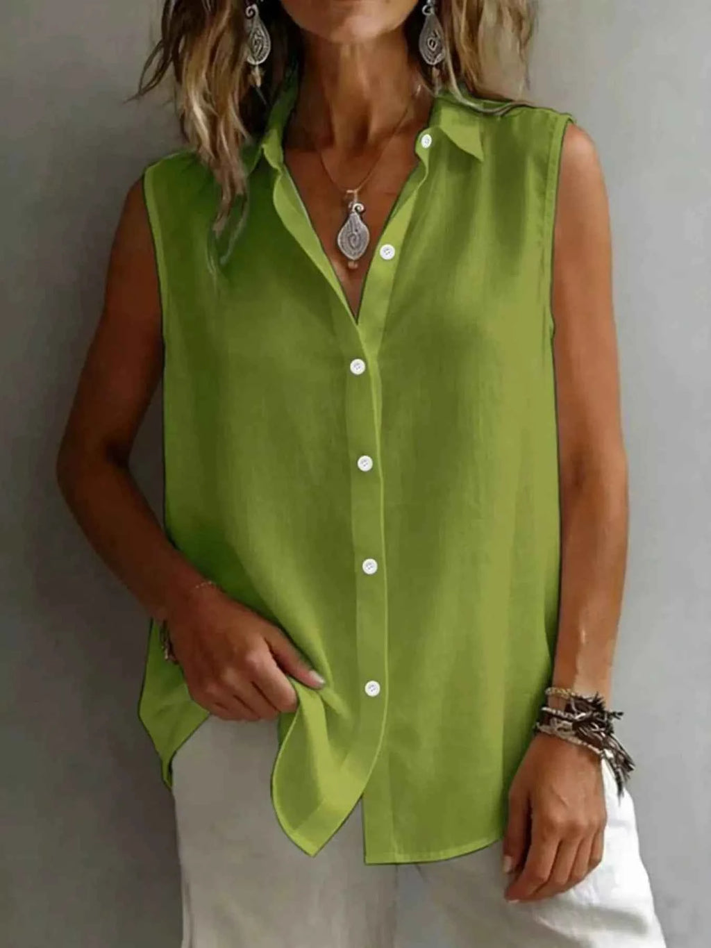 Sleeveless Button-Down Shirt