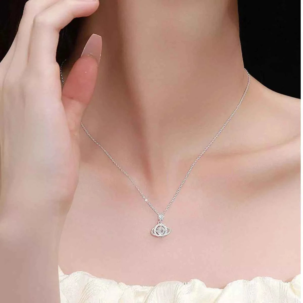 1 Carat 925 Sterling Silver Moissanite Planet Pendant Necklace