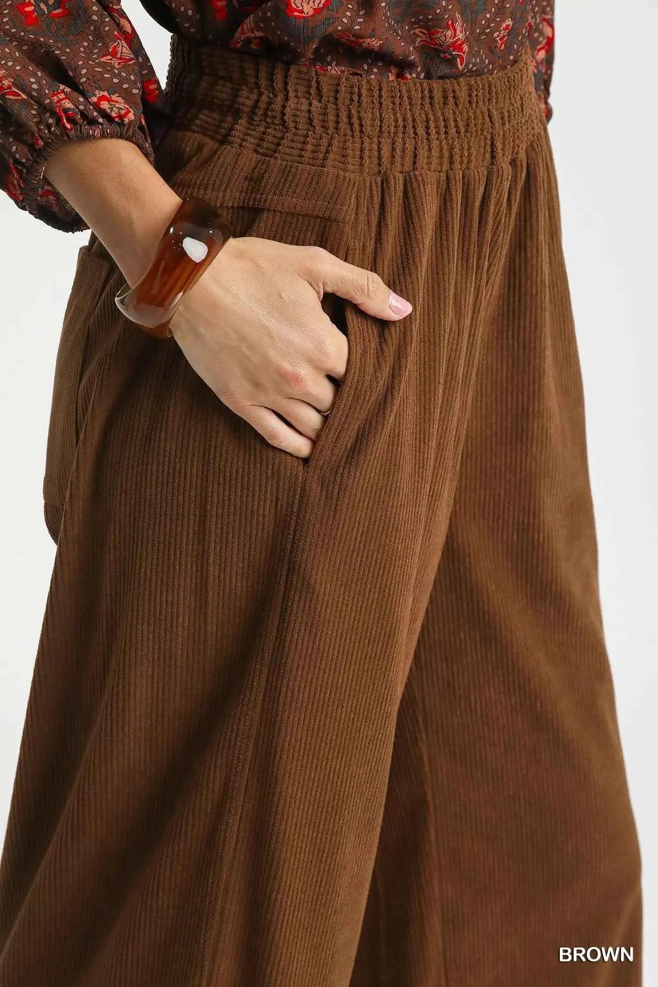 Umgee Wide-Leg Corduroy Pants