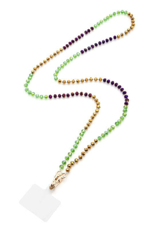 Mardi Gras Color Crystal Phone Lanyard.