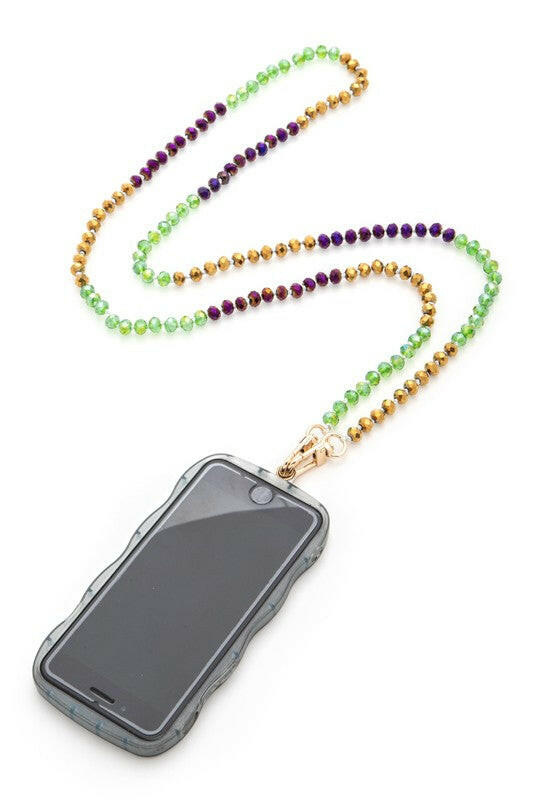Mardi Gras Color Crystal Phone Lanyard.