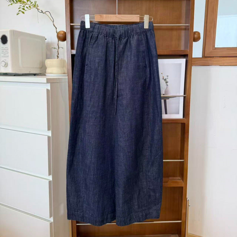 Vintage Washed Drawstring High-Waisted Wide-Leg Pants for Women, Lightweight Summer Loose-Fit Tencel Linen Pants, Slimming and Comfortable Design eprolo