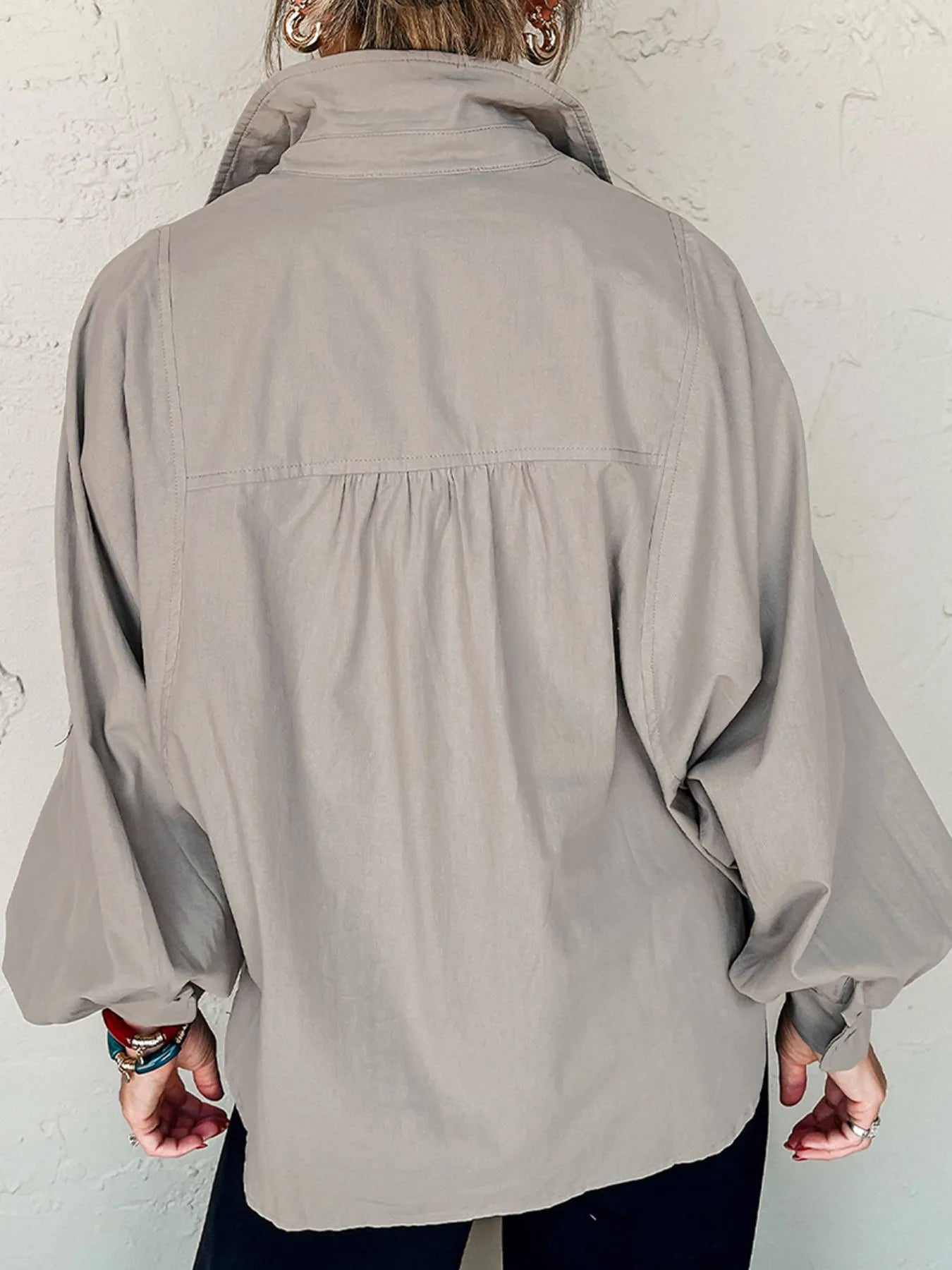 Button Up Lantern Sleeve Shirt.