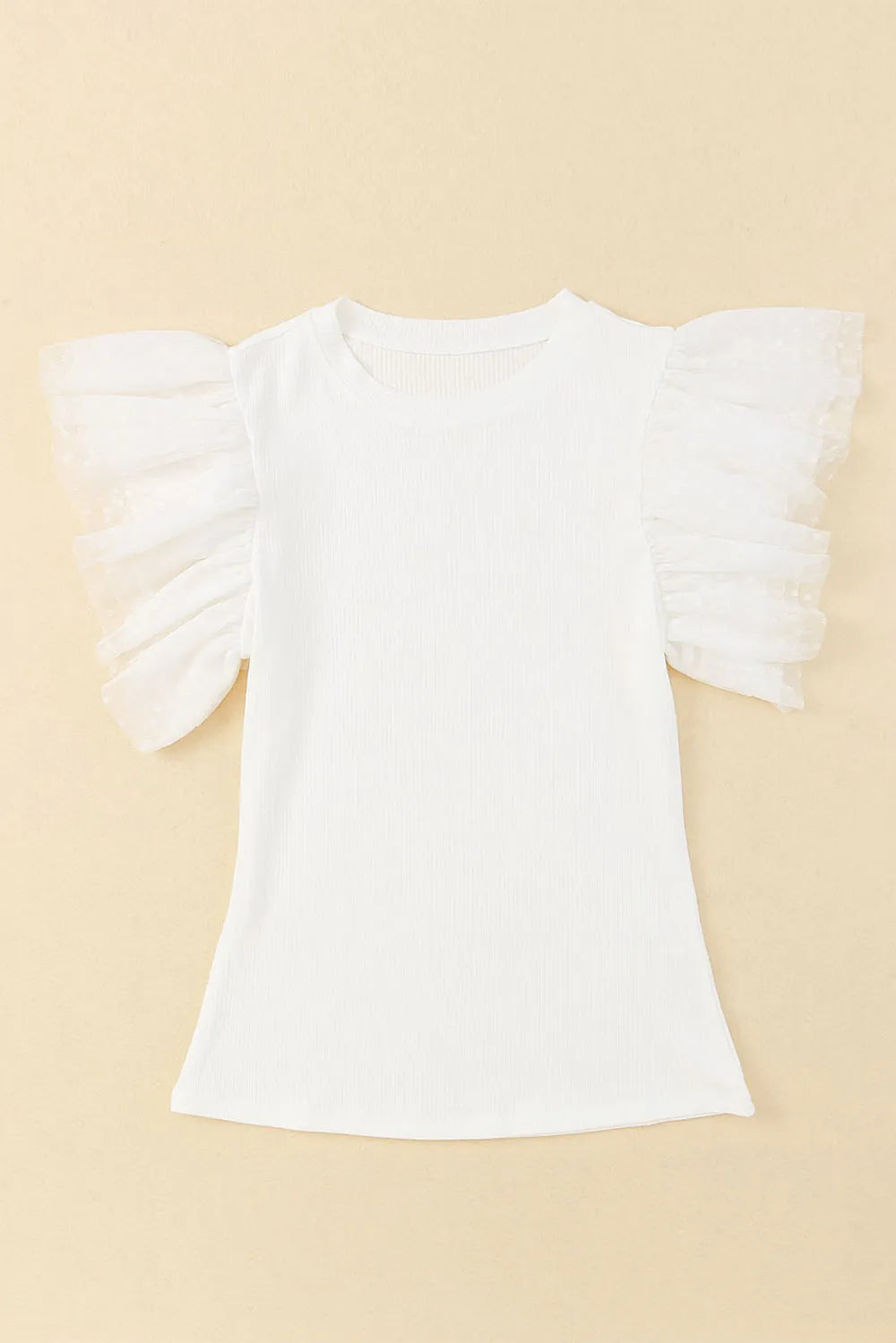 Ruffled Round Neck Cap Sleeve Blouse.
