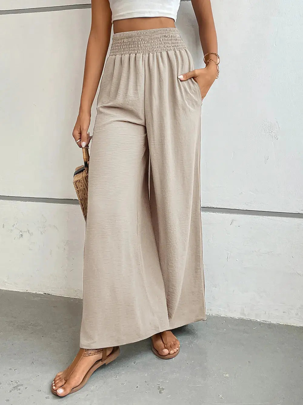 Perfee Wide Leg Pants with Pockets.