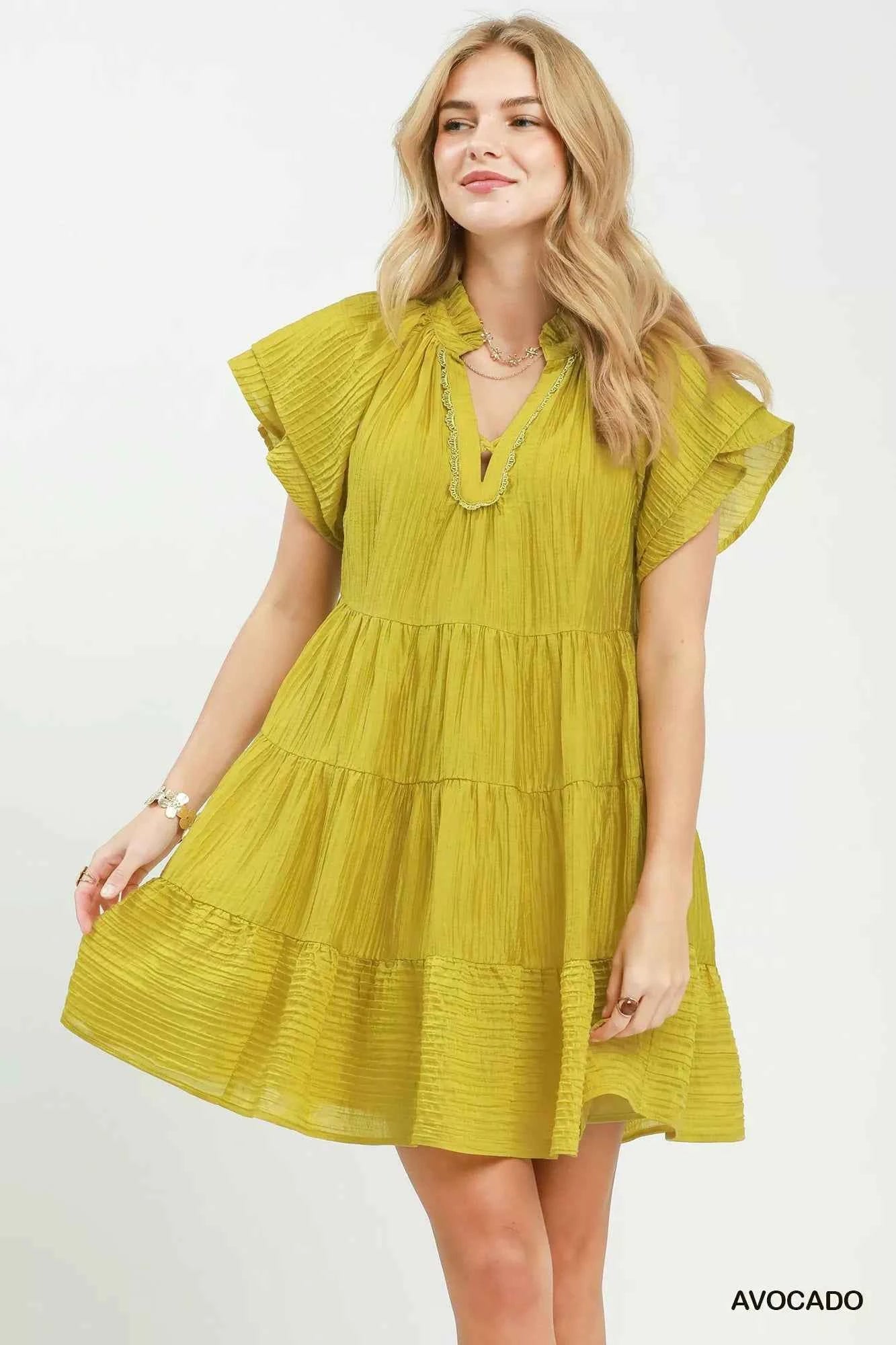 Umgee Tiered Ruffle Sleeve Textured Mini Dress