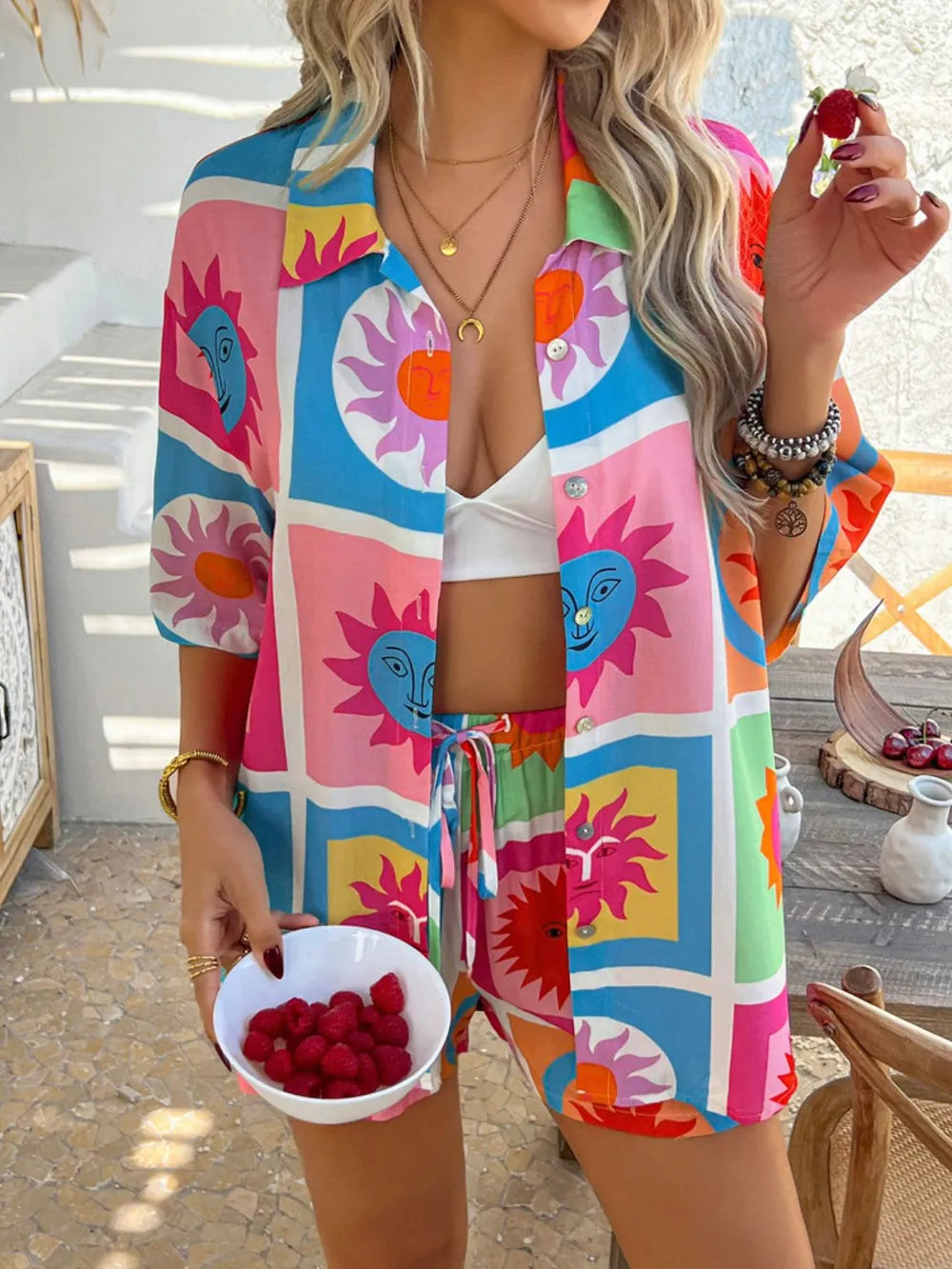 Buttoned Shirt and Shorts Set - CHIC TB
