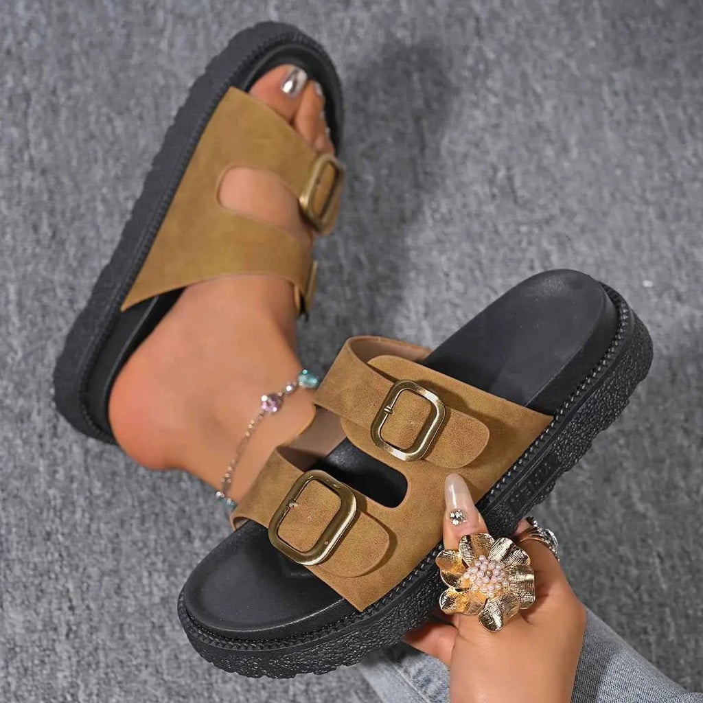 Double Buckle Slide Sandals