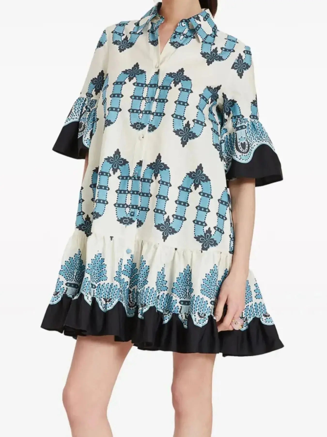 Floral Print Ruffle Sleeve Mini Dress.