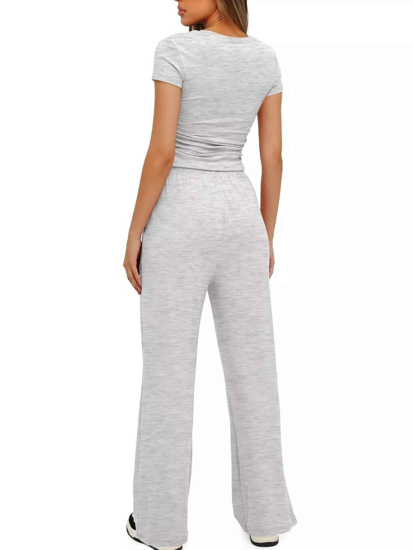 Round Neck Short Sleeve T-Shirt and Pants Set