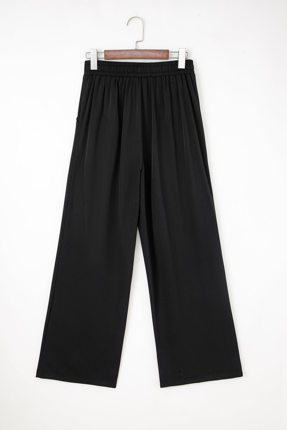 Black Pleated Detail Pull On High Elastic Waist Loose Straight Pants Dear-Lover Dropshipping