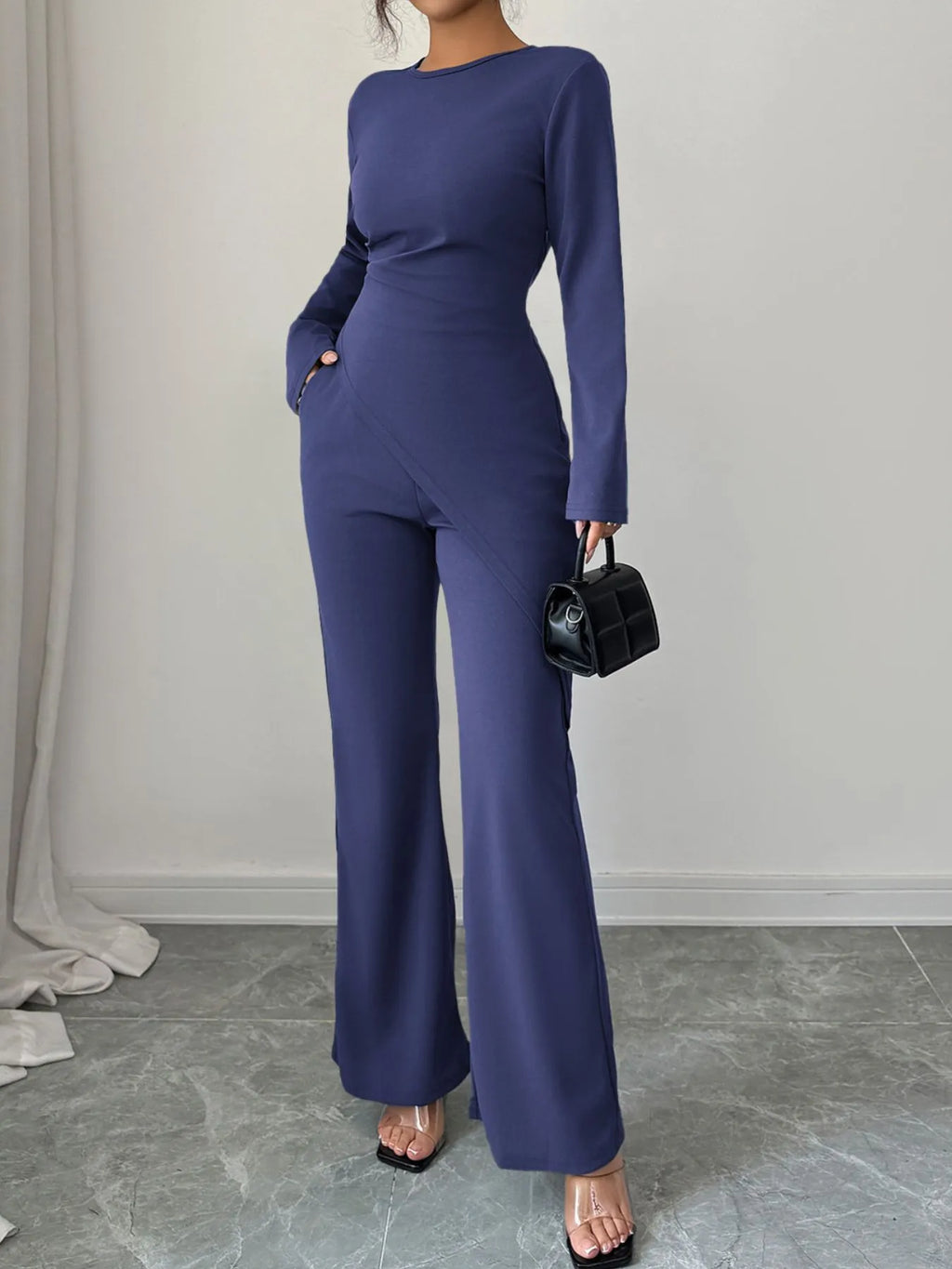 Asymmetric Long Sleeve Top and Pants Set.