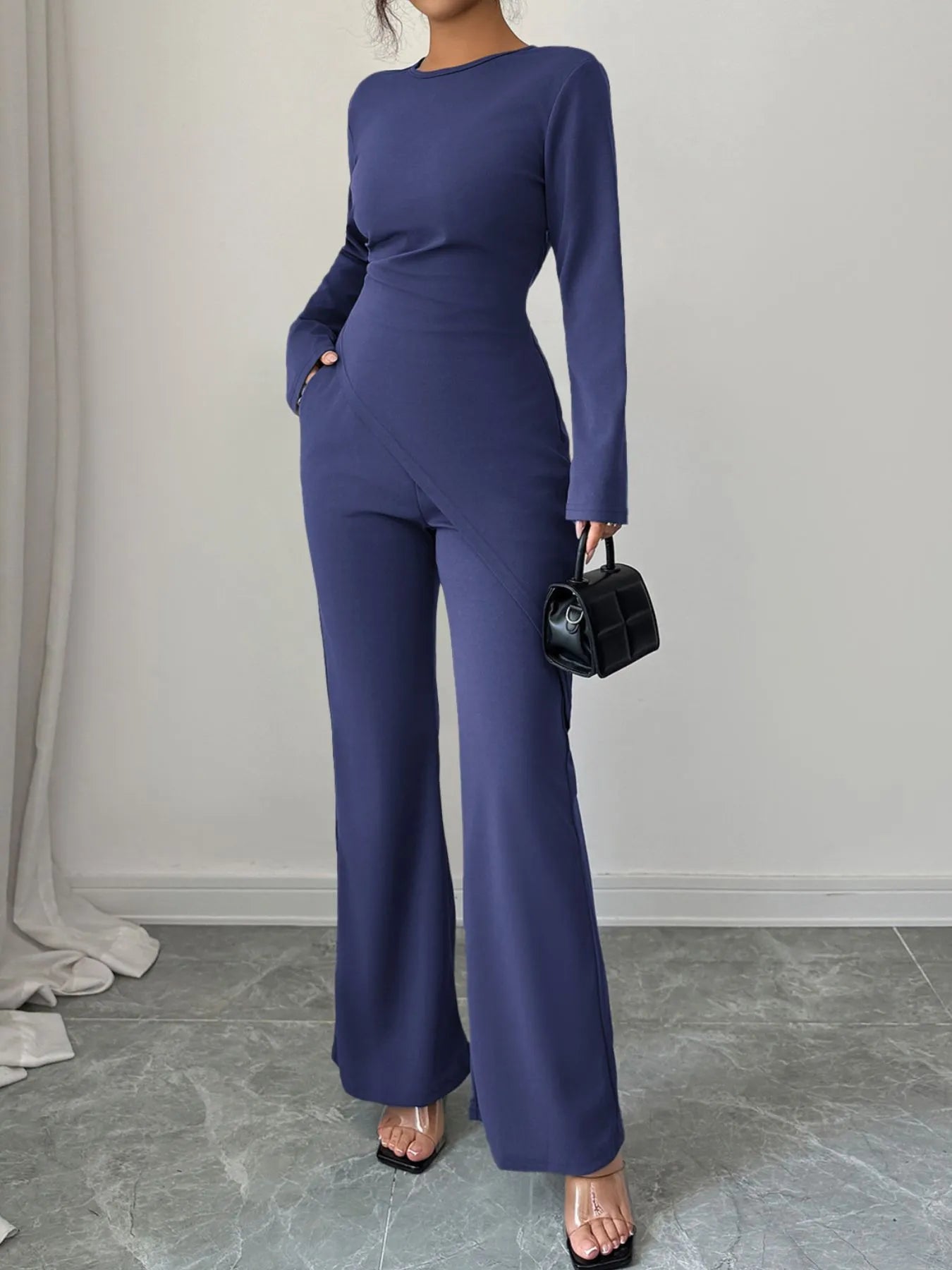 Asymmetric Long Sleeve Top and Pants Set.