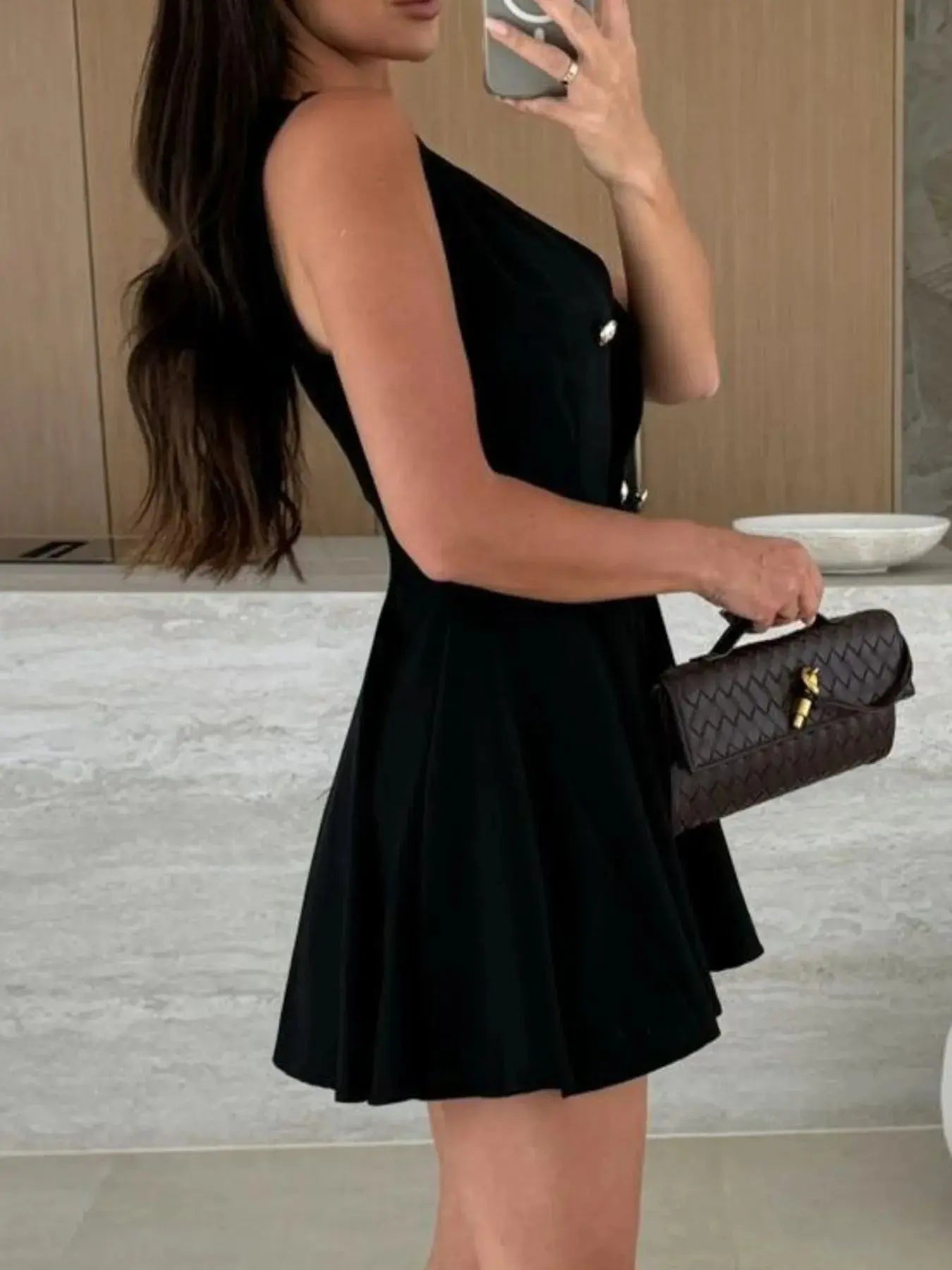 Sleeveless Double-Breasted Mini Dress.