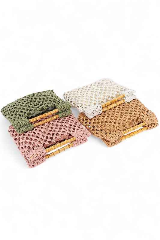 Crochet Bamboo Handle Summer Clutch