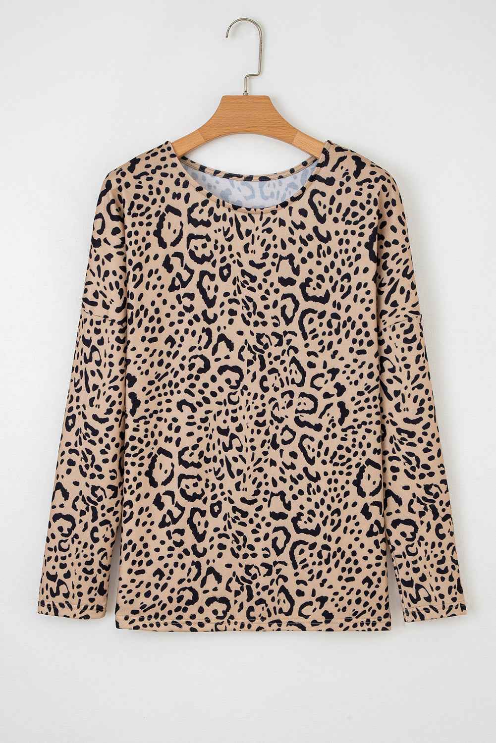 Khaki Leopard Print Long Batwing Sleeve Loose Top