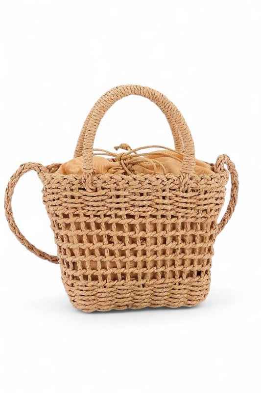 Crochet Cherry Straw Basket Swing Bag