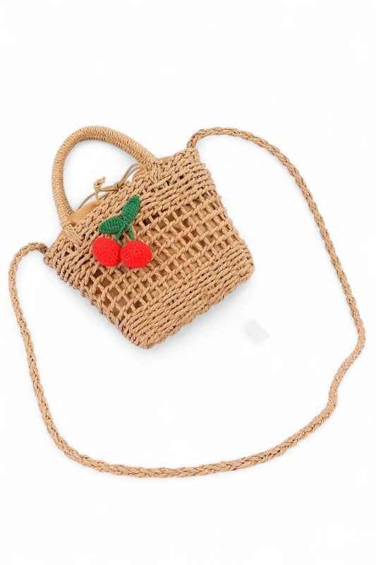 Crochet Cherry Straw Basket Swing Bag