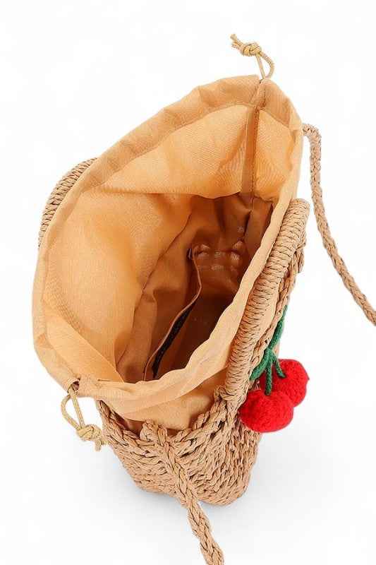 Crochet Cherry Straw Basket Swing Bag