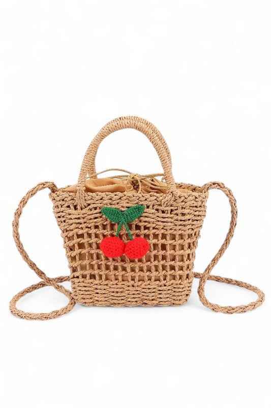 Crochet Cherry Straw Basket Swing Bag