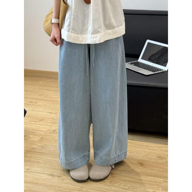 Vintage Washed Drawstring High-Waisted Wide-Leg Pants for Women, Lightweight Summer Loose-Fit Tencel Linen Pants, Slimming and Comfortable Design eprolo
