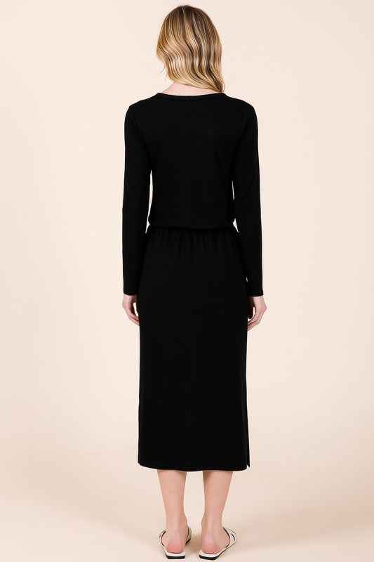 French Terry Midi Skirt with Slit w Pockets