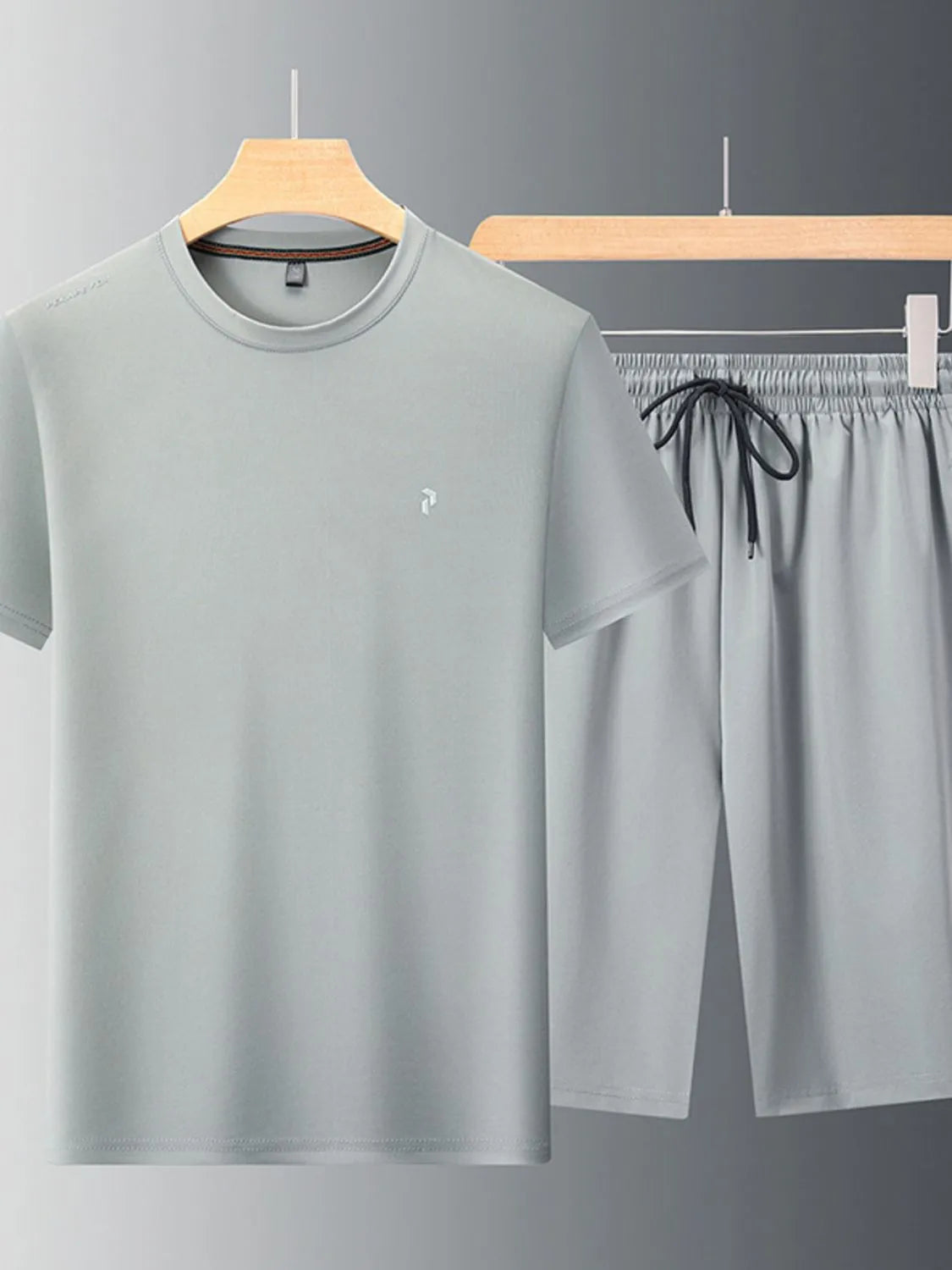 Men's Round Neck Short Sleeve Top and Shorts Set.