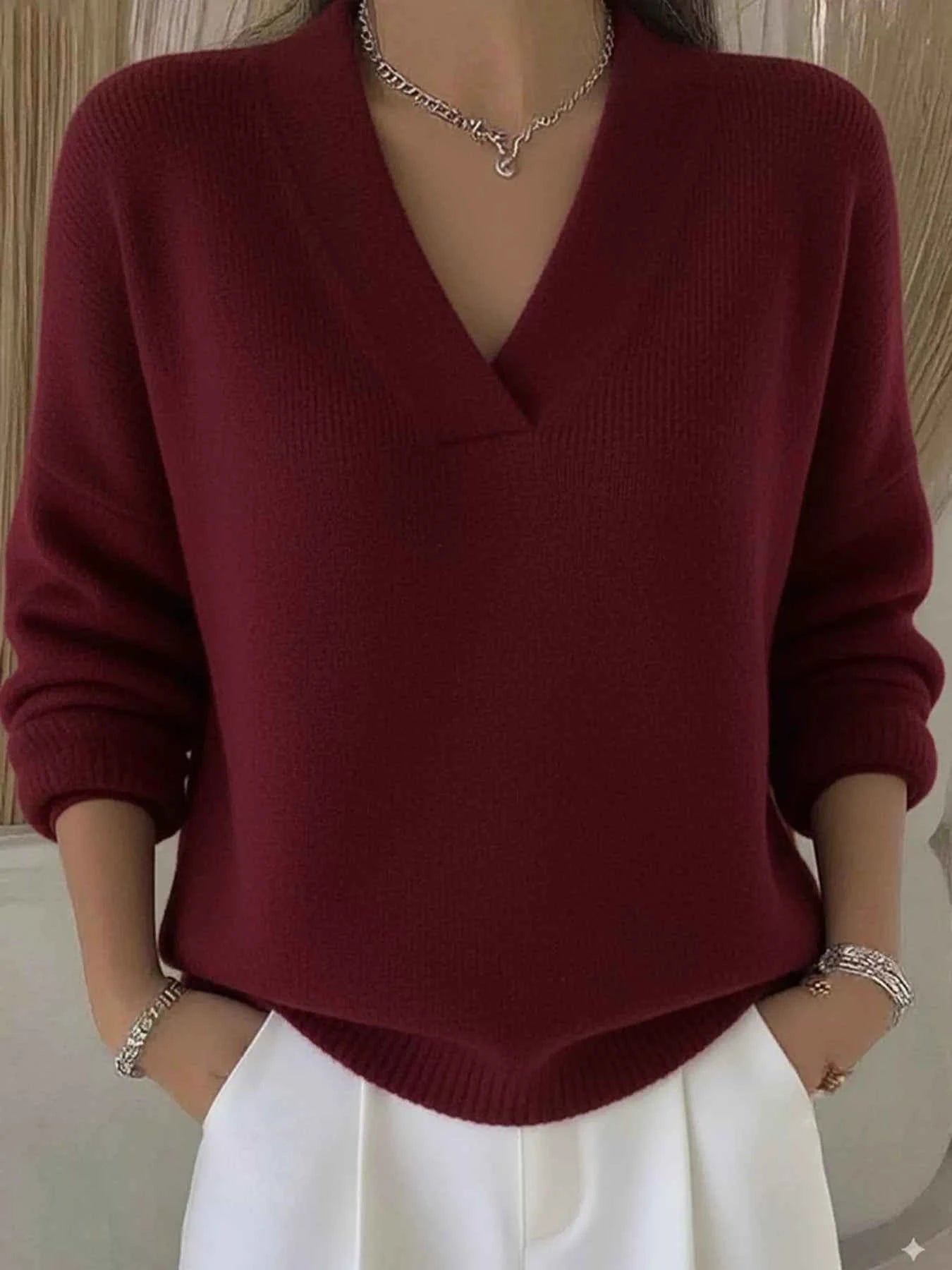 Full Size V-Neck Long Sleeve Sweater Plus Size